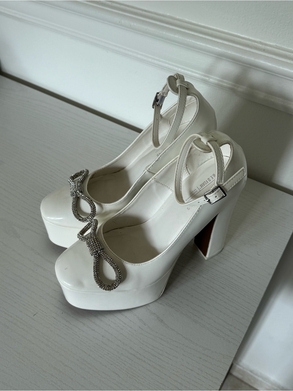 Call It Spring Platform Ankle-Strap Pumps with Rhinestone Bow - Picture 2 of 5